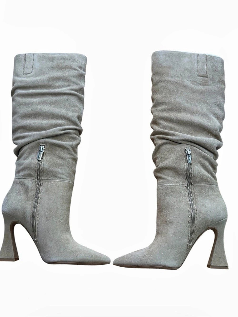 Vince Camuto Womens Taupe Suede Slouchy Pointed Toe High Heel Boots Size 5.5M